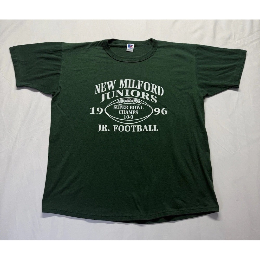 Vintage 1996 Russell Athletic t-shirt New Milford Juniors football green XL USA
